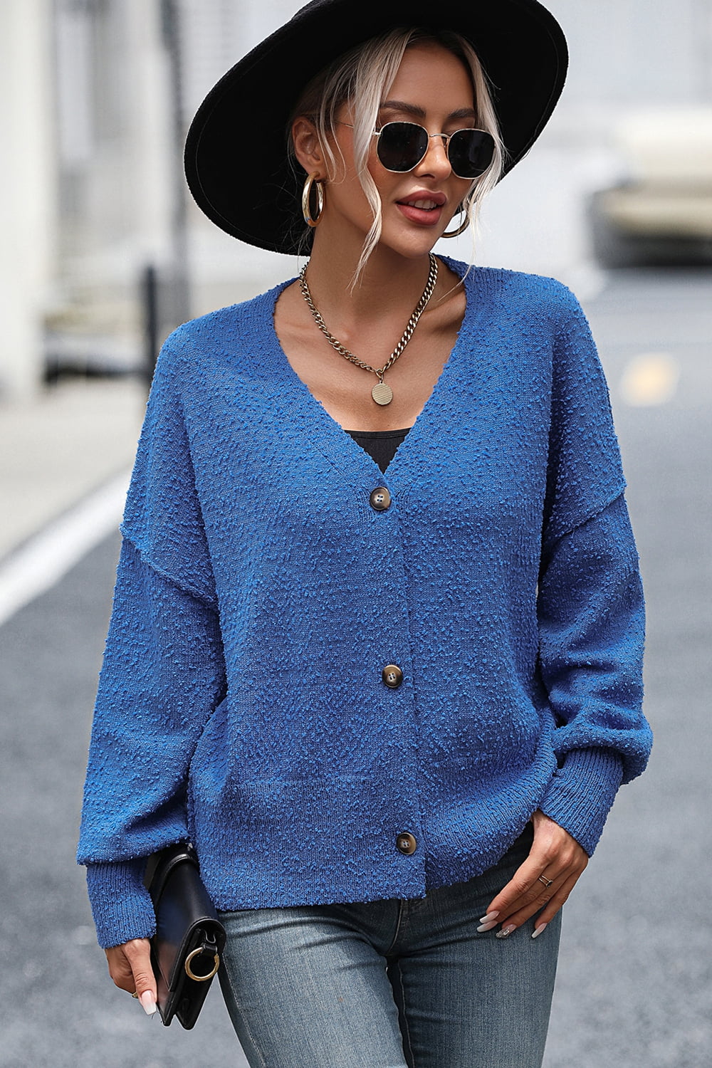 R&B | Knopfleiste Cardigan mit fallen Schultern