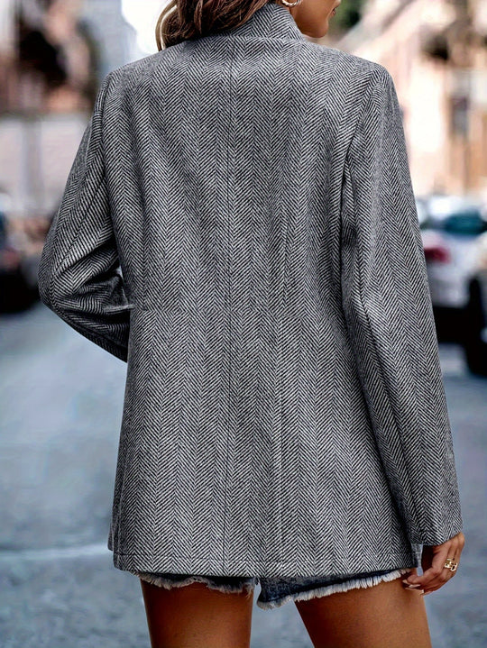 R&B | Eleganter Business-Langblazer mit offenem Front und Chevron-Muster Ideal für alle Jahreszeiten