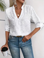 R&B | Elegante Bluse mit Langen Ärmeln, Geschlossen mit Bestickten Knöpfen