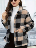 R&B | Gitter Teddyjacke mit Knöpfen und Taschen Polyester Warm und Stilvoll