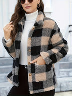 R&B | Gitter Teddyjacke mit Knöpfen und Taschen Polyester Warm und Stilvoll