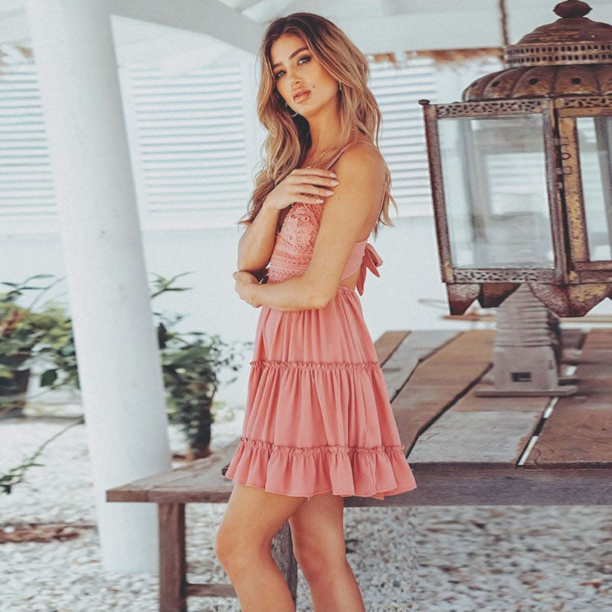 R&B | Spitzen-Hosenträger-Spleißkleid