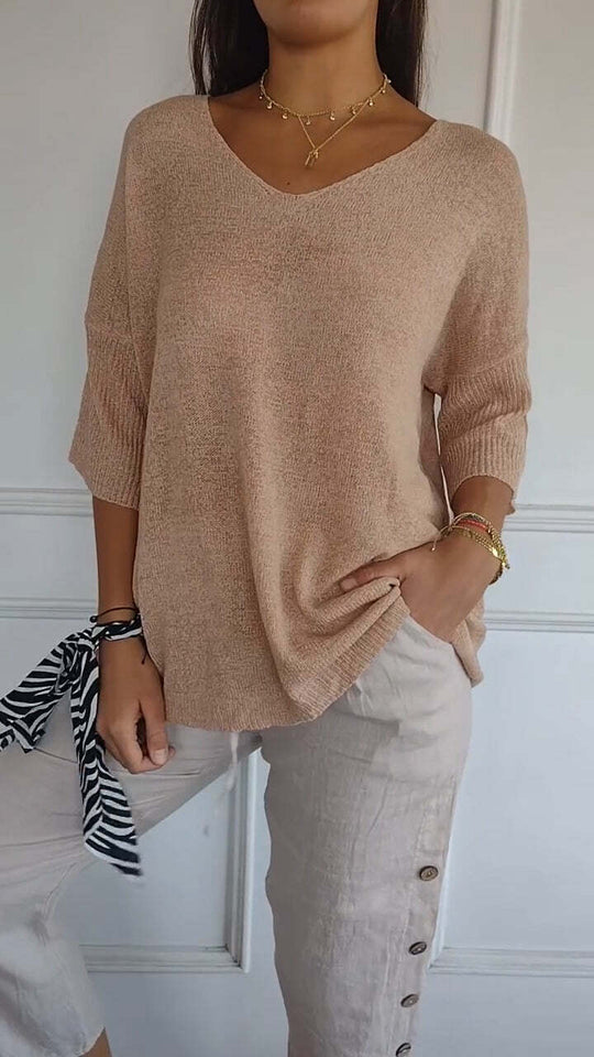 Pullover gestricktes Shirt mit V-Ausschnitt