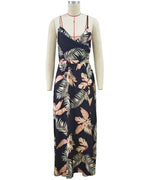 R&B | Kleid mit Hosenträgern und V-Ausschnitt mit geteiltem Print