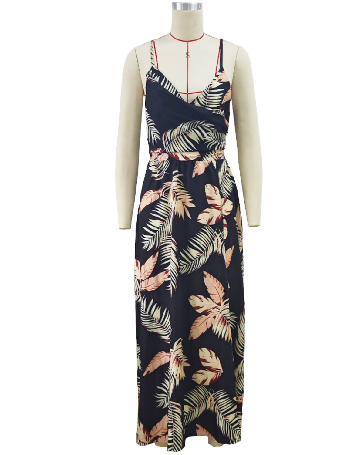 R&B | Kleid mit Hosenträgern und V-Ausschnitt mit geteiltem Print