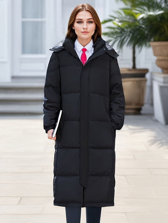 R&B | Stylischer Puffer langer Wintermantel mit Kapuze und Polsterung perfekt für Outdoor-Aktivitäten