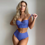 R&B | Sexy karierter geteilter Bikini mit hoher Taille
