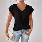 R&B | Einfarbiges T-Shirt mit V-Ausschnitt