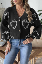R&B | Halloween-Geisterstrickpullover mit Knöpfen