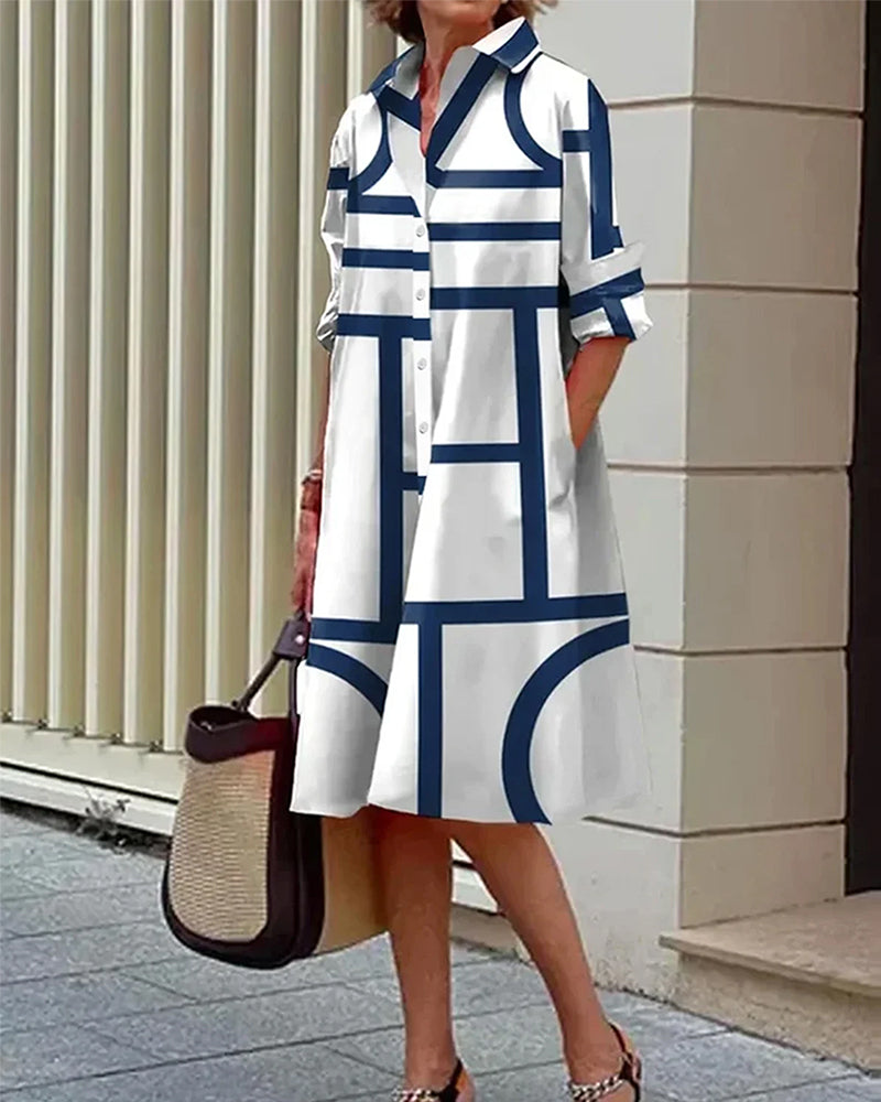 R&B | Kleid mit Taschen und Geometrischem Druck