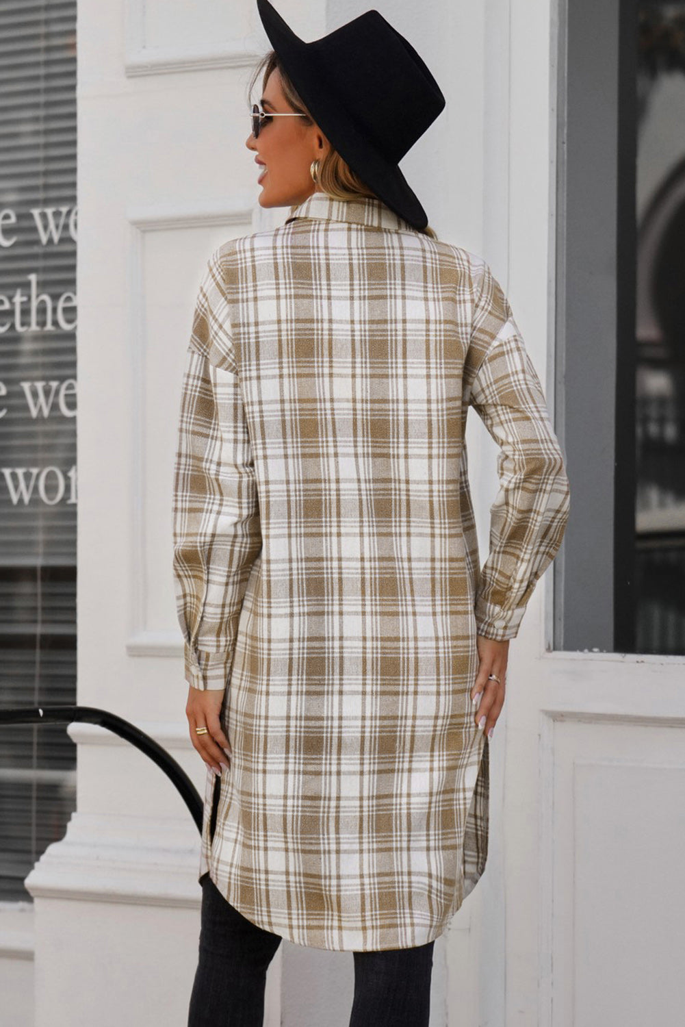 R&B | Karierter Button-Up Longline Shacket mit Brusttaschen
