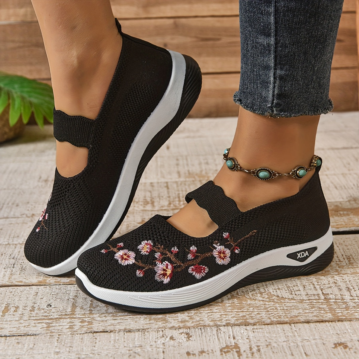 Blumenbestickte Mesh Slip-On Schuhe R&B R&B