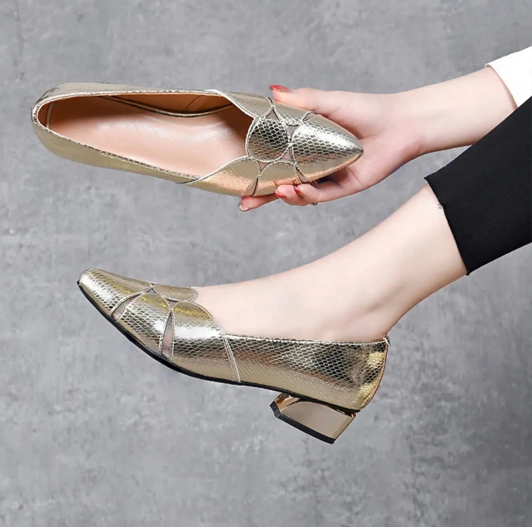 Glänzende Chunky Heels mit spitzer Zehe R&B R&B