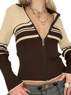 R&B | Vintage Gestreifter Patchwork-Reverscardigan