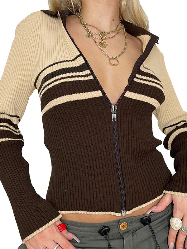 R&B | Vintage Gestreifter Patchwork-Reverscardigan