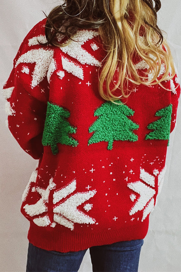 R&B | Weihnachtsmuster Gestrickter Rundhalsausschnitt Langarmpullover