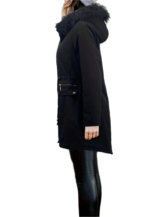 R&B | Pelz Winterjacke für Damen - mit Kapuze und Taschen