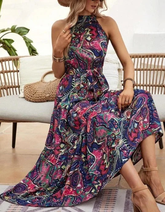 R&B | Damen Retro Maxi Halterneck & Vintage-inspiriert