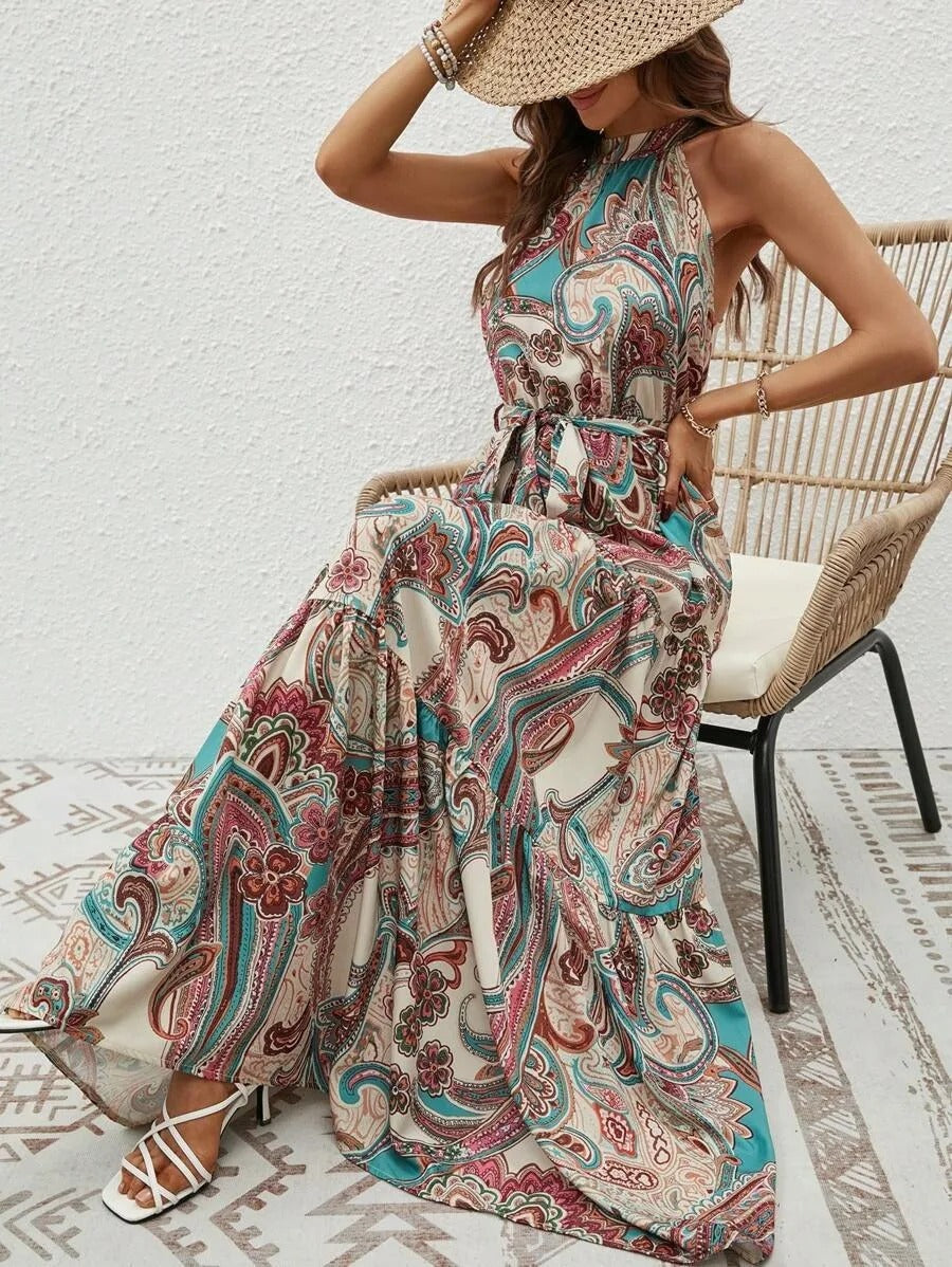 R&B | Damen Retro Maxi Halterneck & Vintage-inspiriert