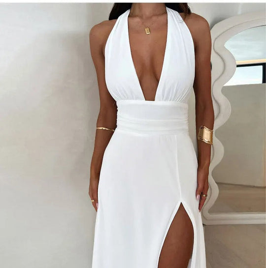 R&B | Tief ausgeschnittenes Halterkleid mit Schlitz