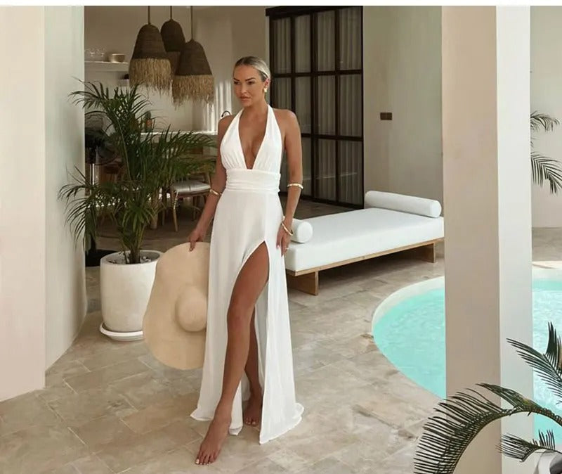 R&B | Tief ausgeschnittenes Halterkleid mit Schlitz
