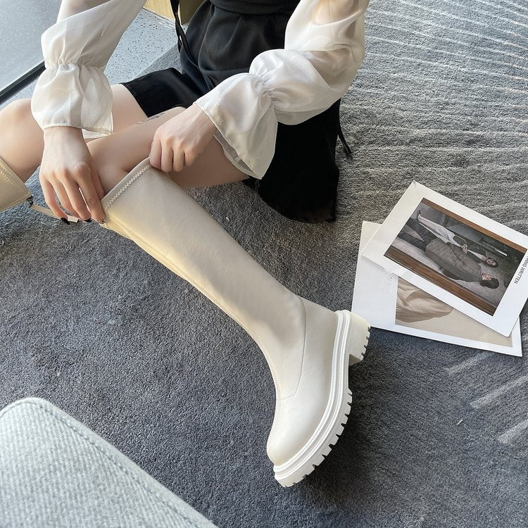 Lange Lederstil Damenstiefel R&B