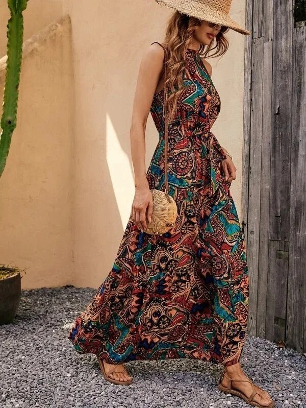 R&B | Damen Retro Maxi Halterneck & Vintage-inspiriert