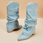 Denim-Stiefel für Frauen mit Blockabsätzen R&B