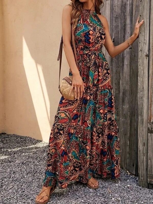 R&B | Damen Retro Maxi Halterneck & Vintage-inspiriert
