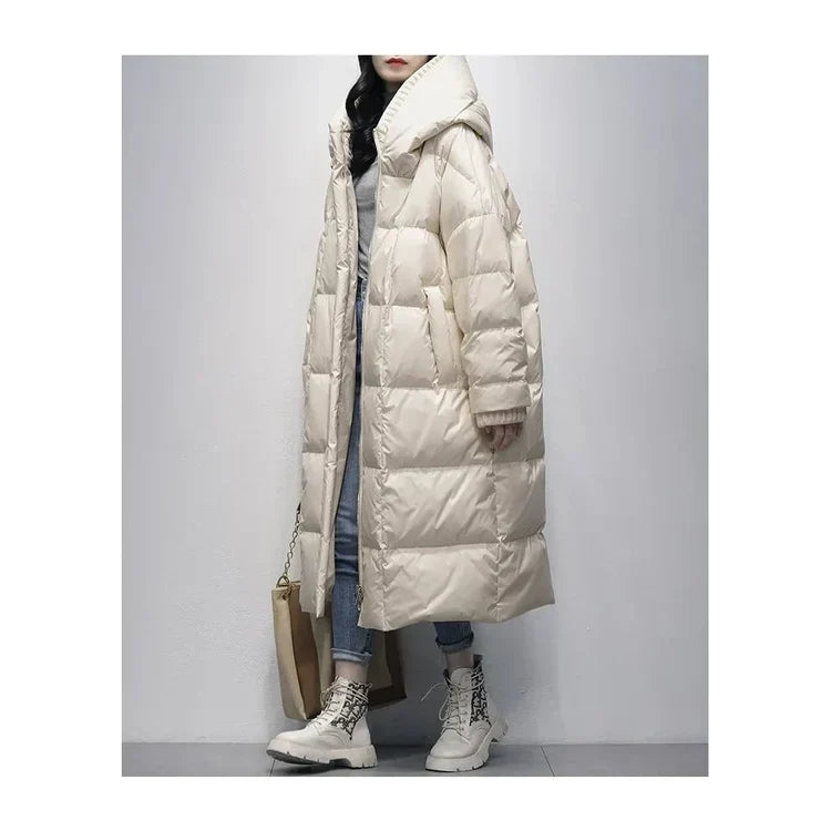 R&B | Lange Pufferjacke mit Daunenumhang