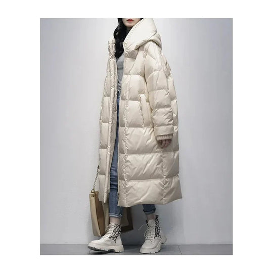 R&B | Lange Pufferjacke mit Daunenumhang