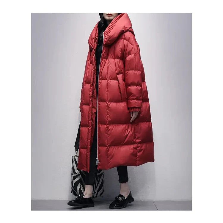 R&B | Lange Pufferjacke mit Daunenumhang