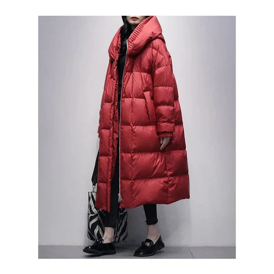R&B | Lange Pufferjacke mit Daunenumhang