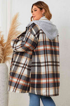 R&B | Plus Size Karo Drop-Shoulder Kapuzenmantel