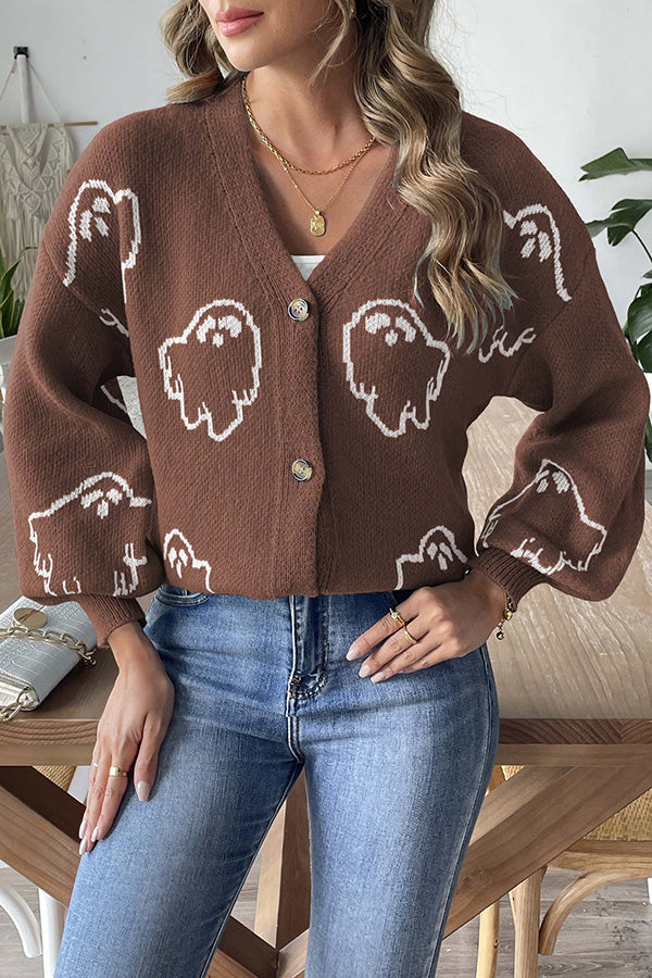 R&B | Halloween Geister Strickpullover mit Knopfverschluss