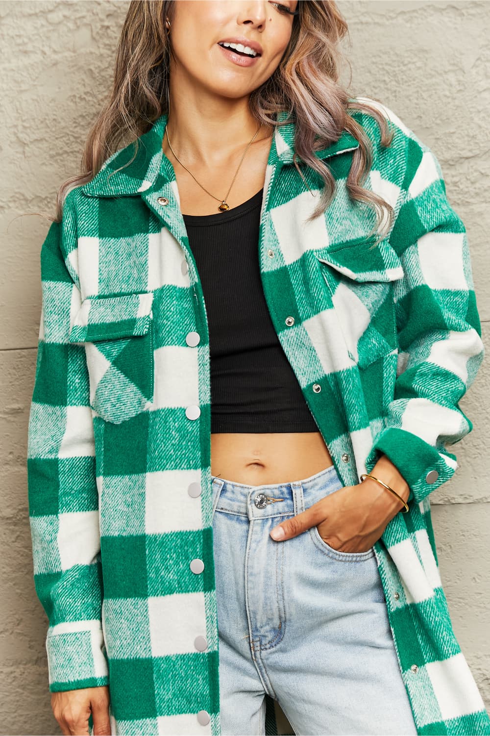 R&B | Karierte Longline Hemdjacke
