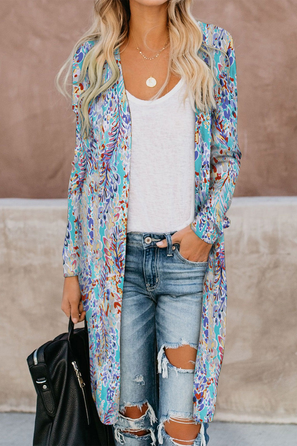 R&B | Bedruckter Offene Front Langarm Cardigan