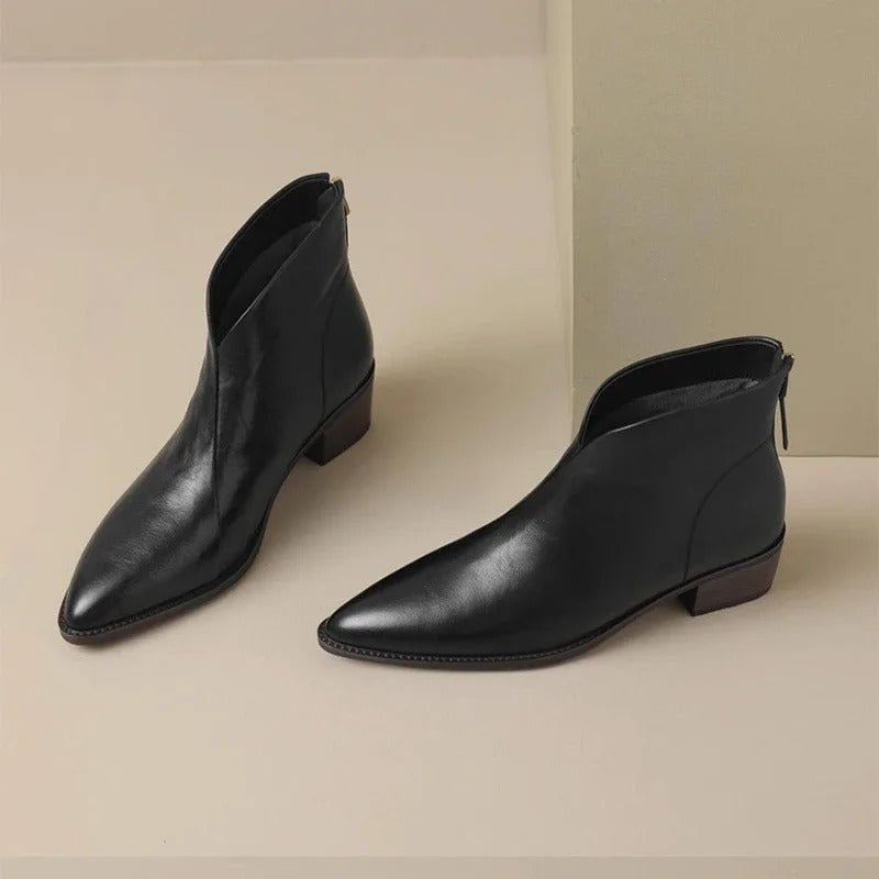 R&B | Stiefeletten Echtes Leder Spitzenzehen Mid Blockabsatz Elegante Passform