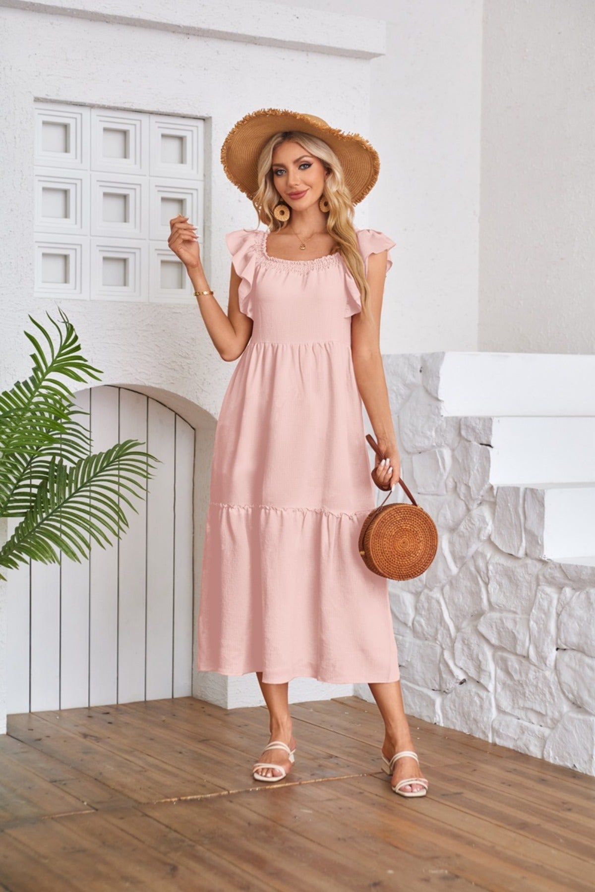 R&B | Kleid mit plissiertem Saum und eckigem Ausschnitt, schulterfrei