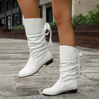 R&B | Damenmode Schnürung Chunky Heel Stiefel Bis Zur Wade