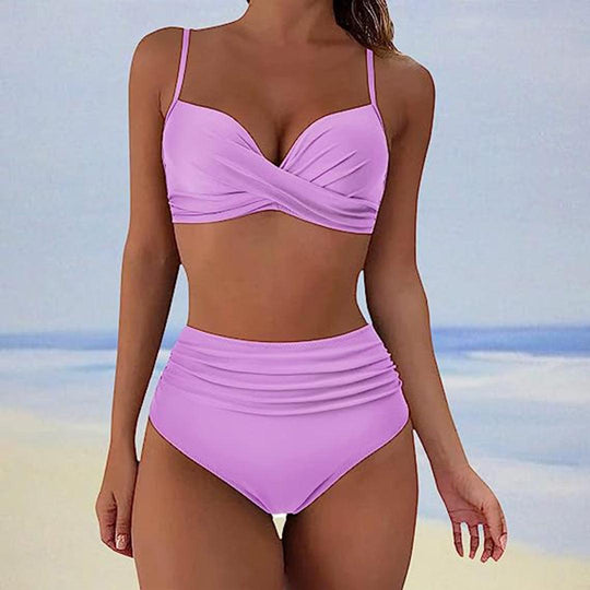 R&B | Stylischer Gepolsterter High-Waist-Bikini Klassischer Zweiteiliger Badeanzug mit Hoher Taille für Damen