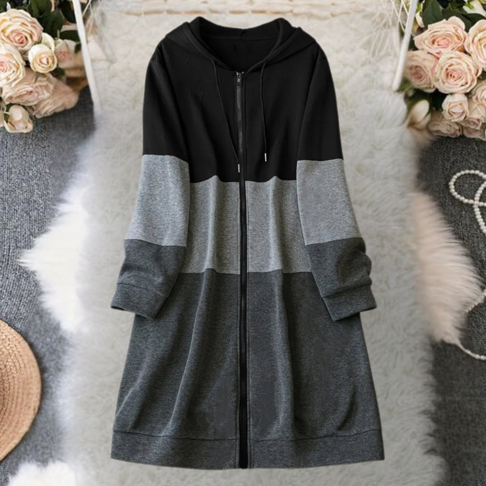 R&B | Lange Kapuzenjacke mit Reißverschluss für Damen im Herbst