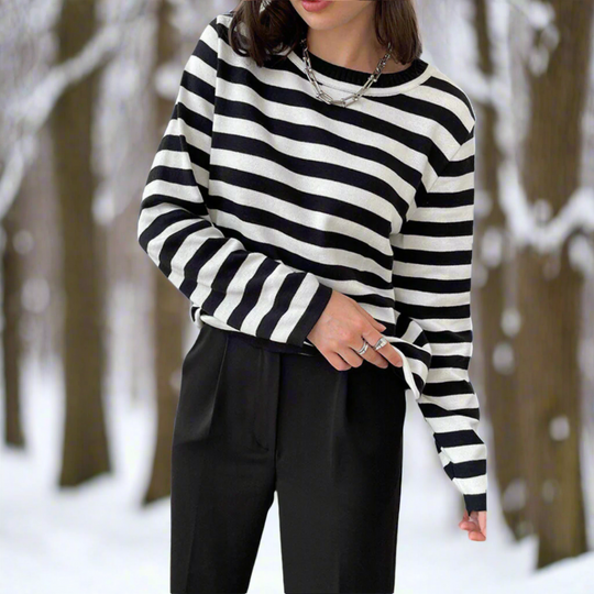 R&B | Langarm-T-Shirt Gestreift Rundhals Relaxed Fit Atmungsaktive Baumwolle