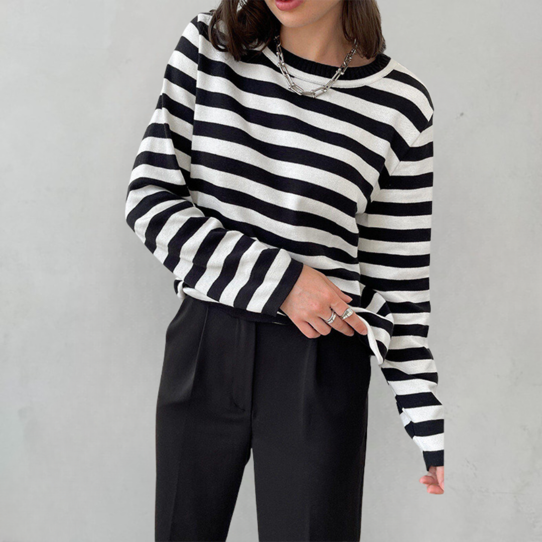 R&B | Elegantes Gestreiftes T-Shirt Leichter Stoff