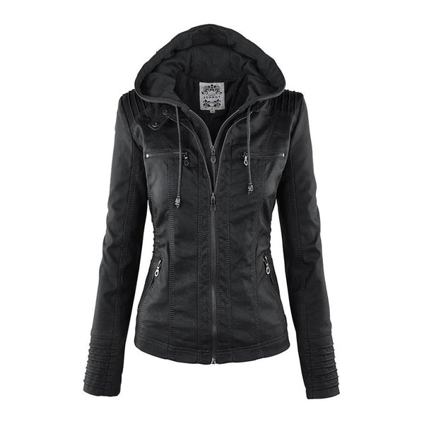 R&B | Doppellagige Lederjacke mit Kapuze - Warmer und Stilvoller Damenmantel