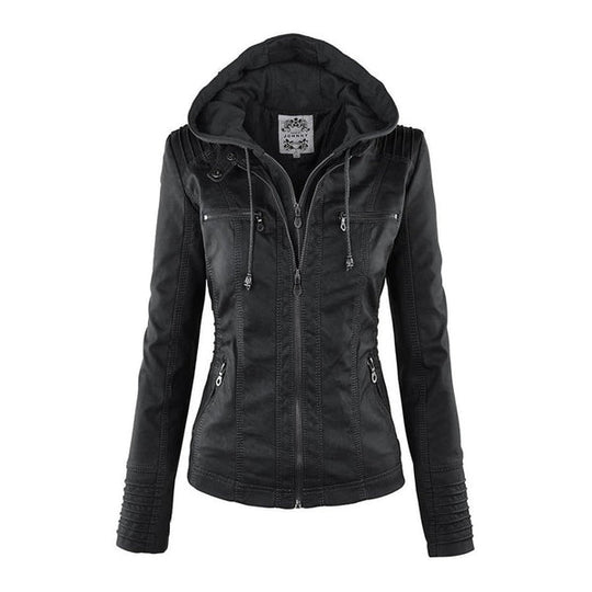 R&B | Doppellagige Lederjacke mit Kapuze - Warmer und Stilvoller Damenmantel