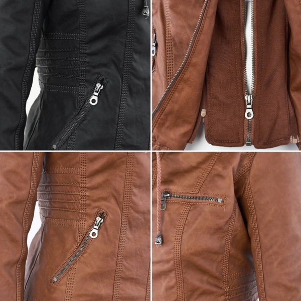 R&B | Doppellagige Lederjacke mit Kapuze - Warmer und Stilvoller Damenmantel