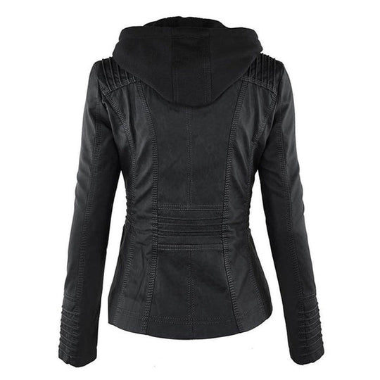 R&B | Doppellagige Lederjacke mit Kapuze - Warmer und Stilvoller Damenmantel