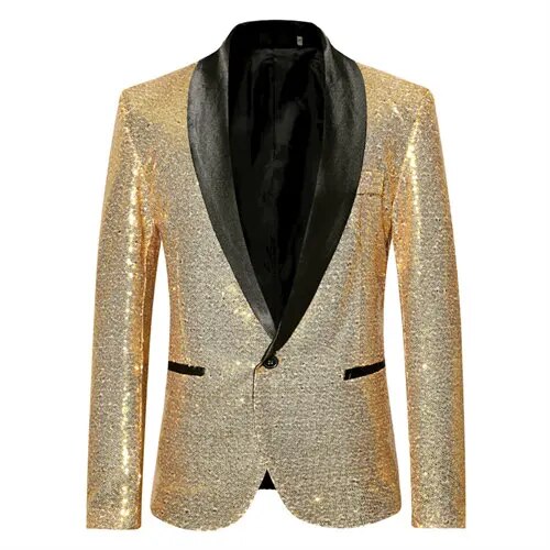 R&B - Glänzendes goldenes Squin-Glitz mit Knopf fleece Herren Blazer