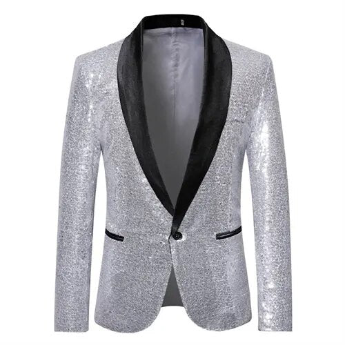 R&B - Glänzendes goldenes Squin-Glitz mit Knopf fleece Herren Blazer